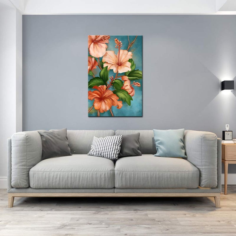 LevvArts Orange and Teal Wall Decor Hawaiian Hibiscus Flower Paintings Picture Tropical Floral Canvas Art for Living Room Kitchen Decoration 24"x36" - Image 5